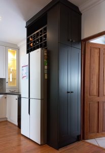 Our recent clients smart, modern kitchen leaves no nook unused — even the space above the fridge